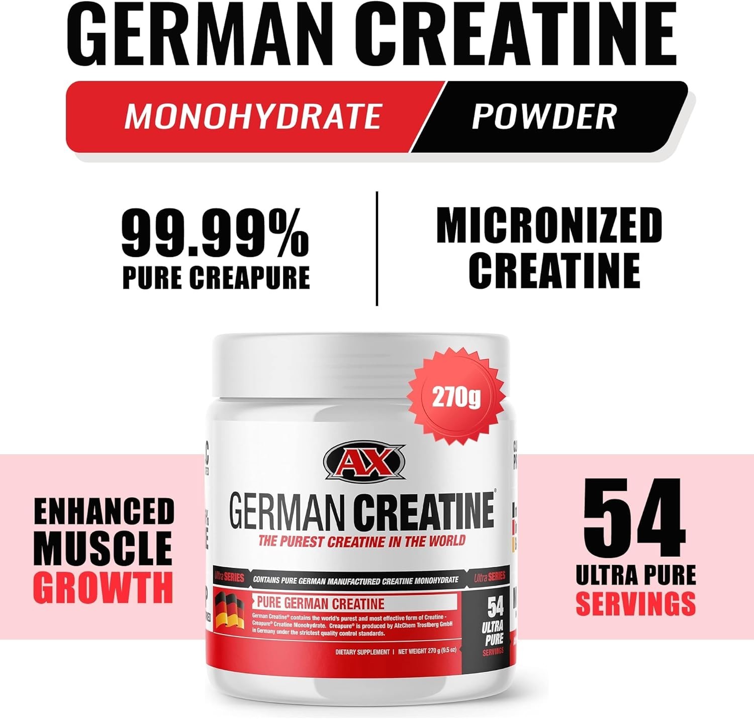 German Creatine – Micronized Creatine Monohydrate Powder 99.99% Pure Creapure…