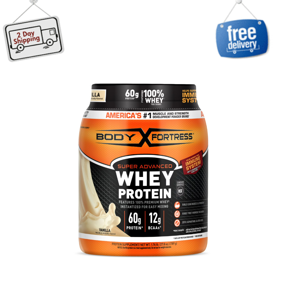 Body Fortress Super Advanced 100% Premium Whey Protein Powder, Vanilla, 1.74lbs