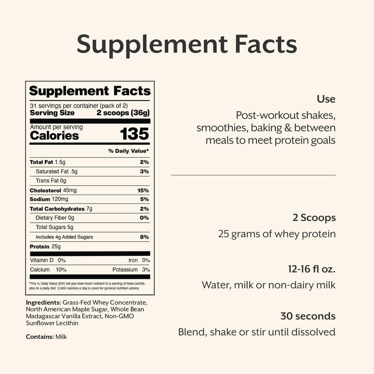 Whey Protein Powder, Vanilla – 2.5 Pound