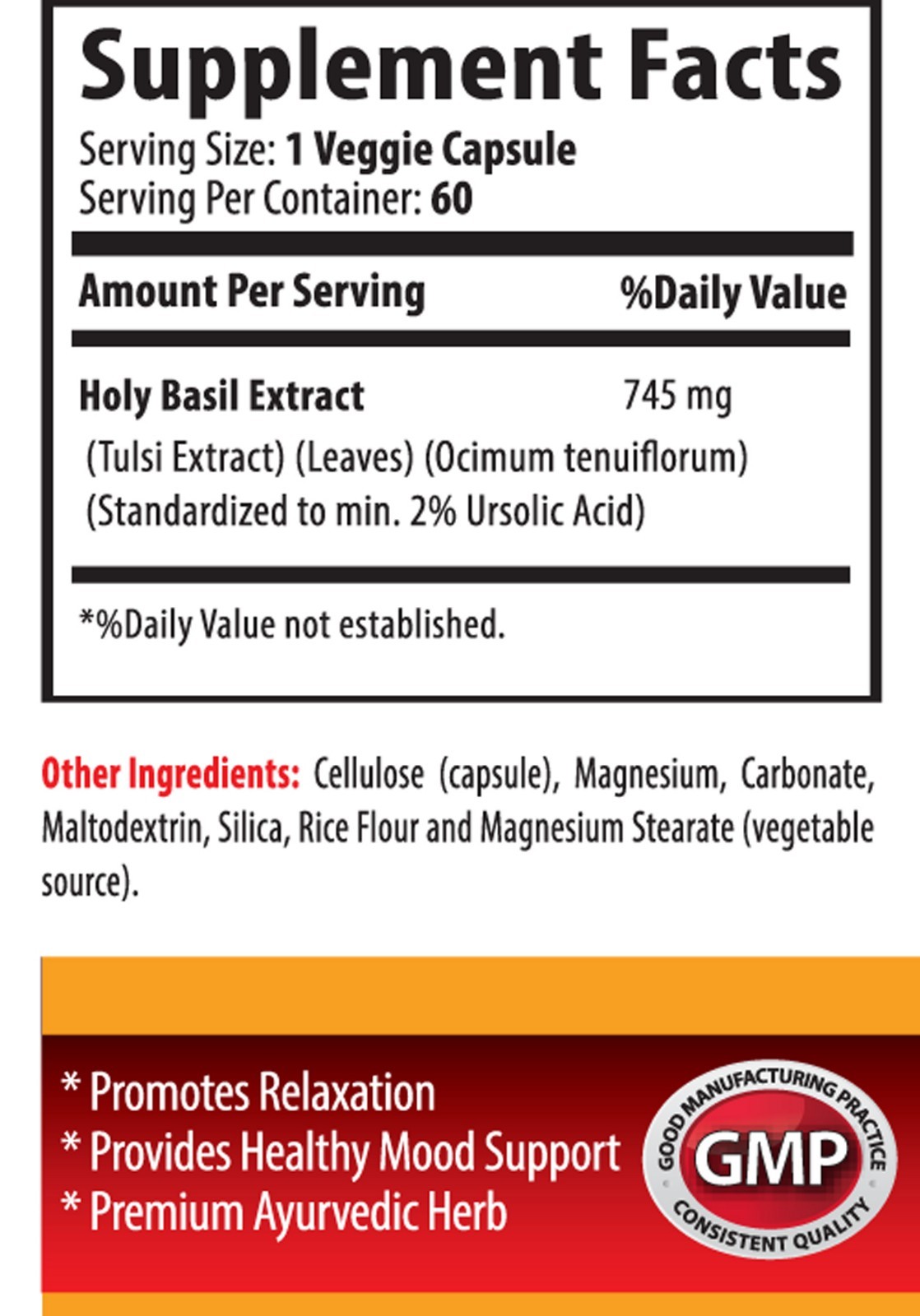 Memory Supplement – Holy Basil Extract 750mg – May Promote Liver Health Pills 1B