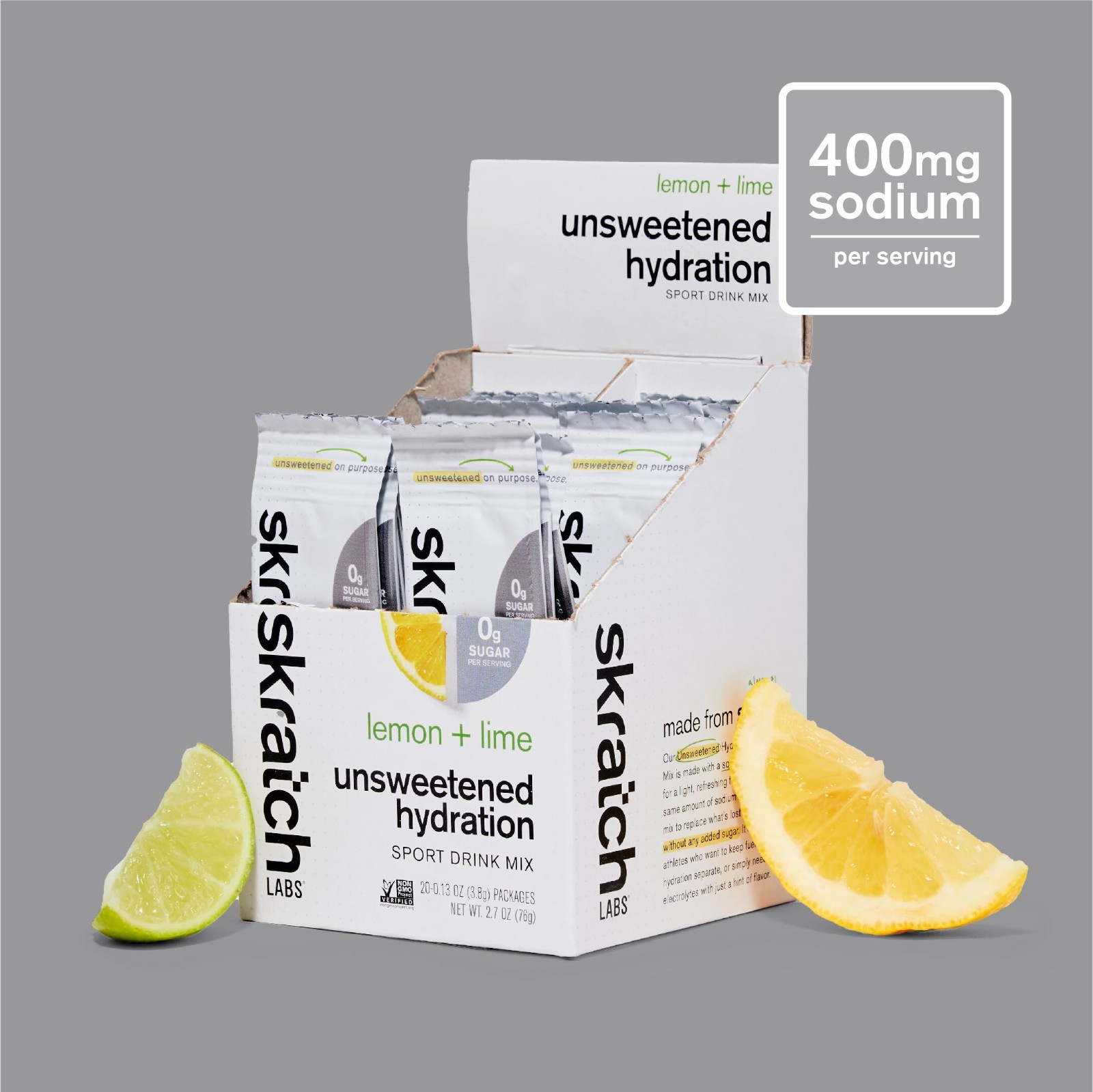 Unsweetened Lemon Lime Sport Hydration Mix – 20 Pack | Sugar-Free Electrolyte Bo