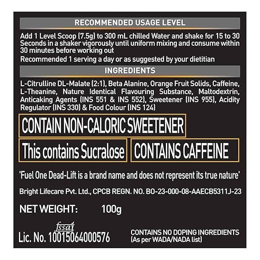 Dead-Lift Pre Workout (Deadly Fruit, 100g, 13 Servings) | 200mg Caffeine,L-Thean