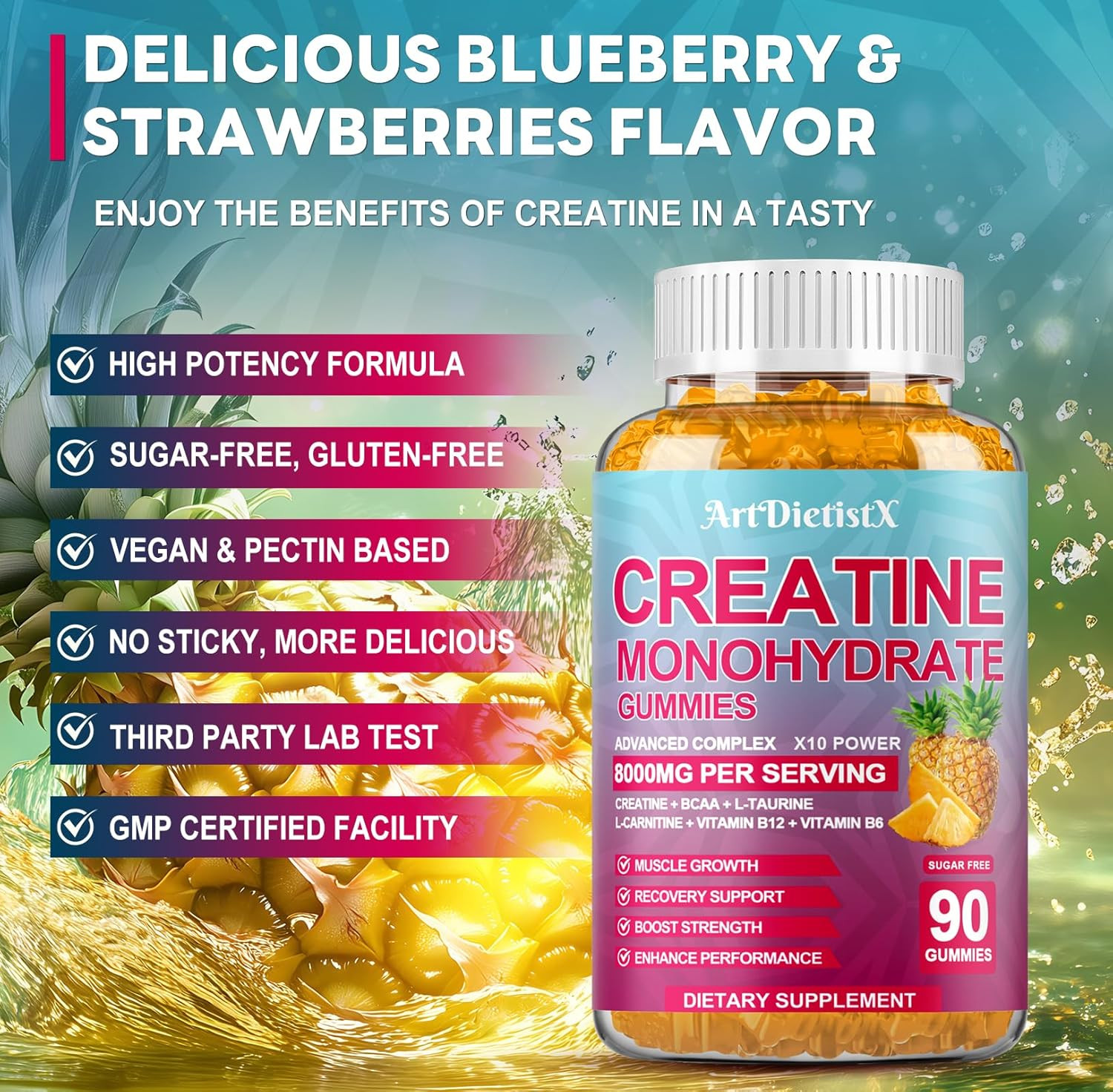 Creatine Monohydrate 8000Mg Gummies with BCAA, L-Carnitine, Taurine & Vitamin…