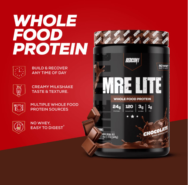 REDCON1 MRE Lite Whole Food Protein Powder Chocolate 20 Servings Whey Free