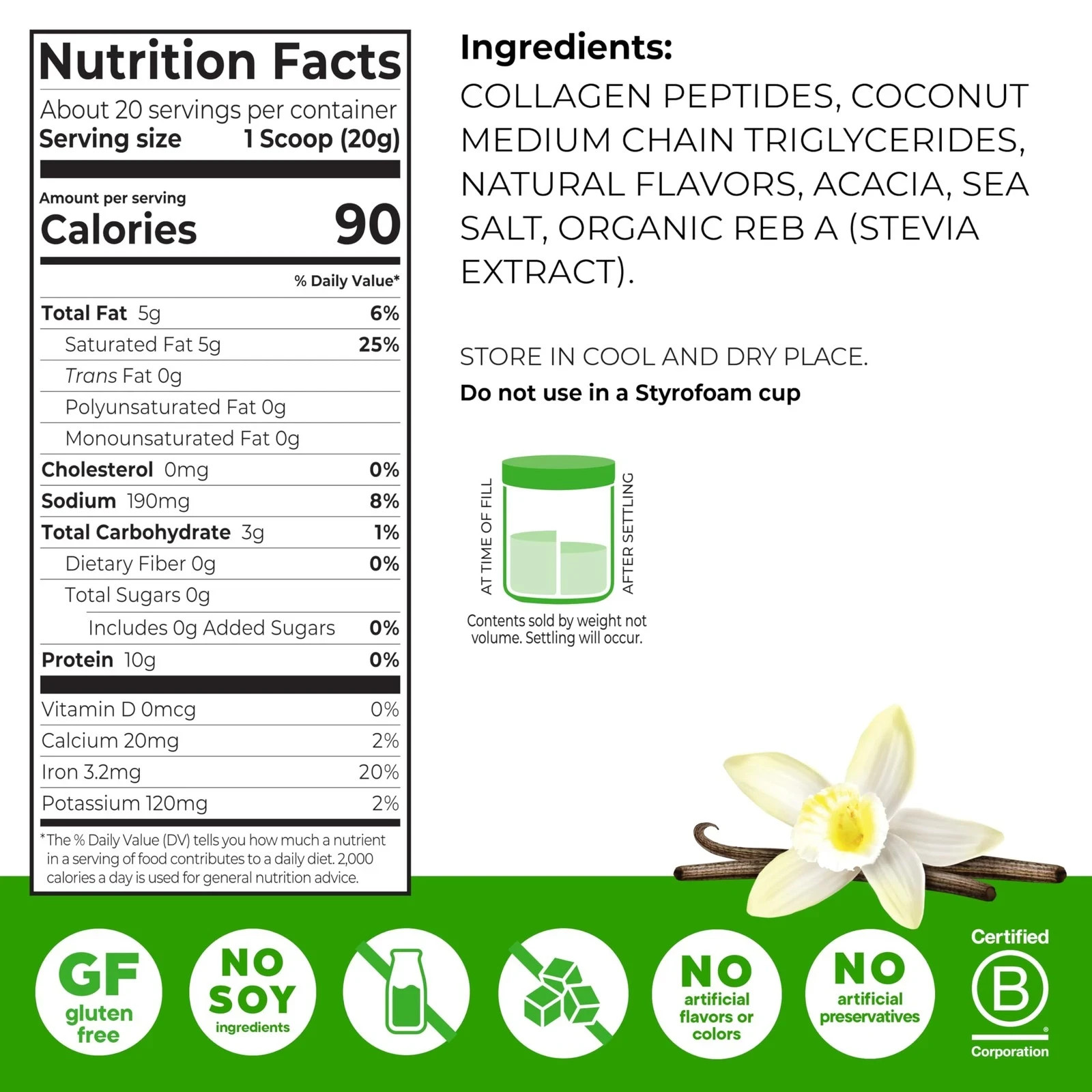 Orgain Keto Collagen Protein Powder, Vanilla 14.1 Ounce (Pack of 1),