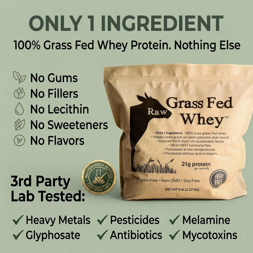 Raw Grass Fed Whey Protein Powder Unflavored 1 Ingredient No Additives or