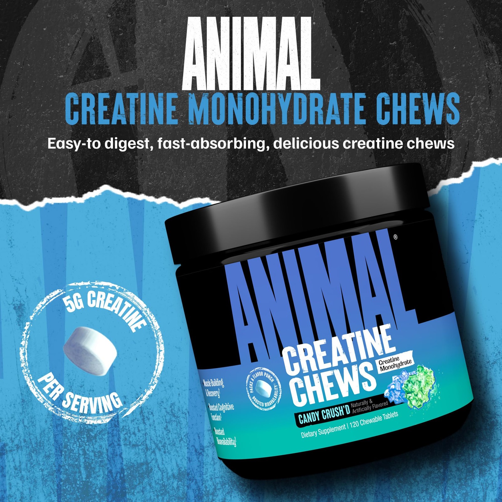 Animal Creatine Chews – Enhanced 120 Count (Pack of 1), No Color