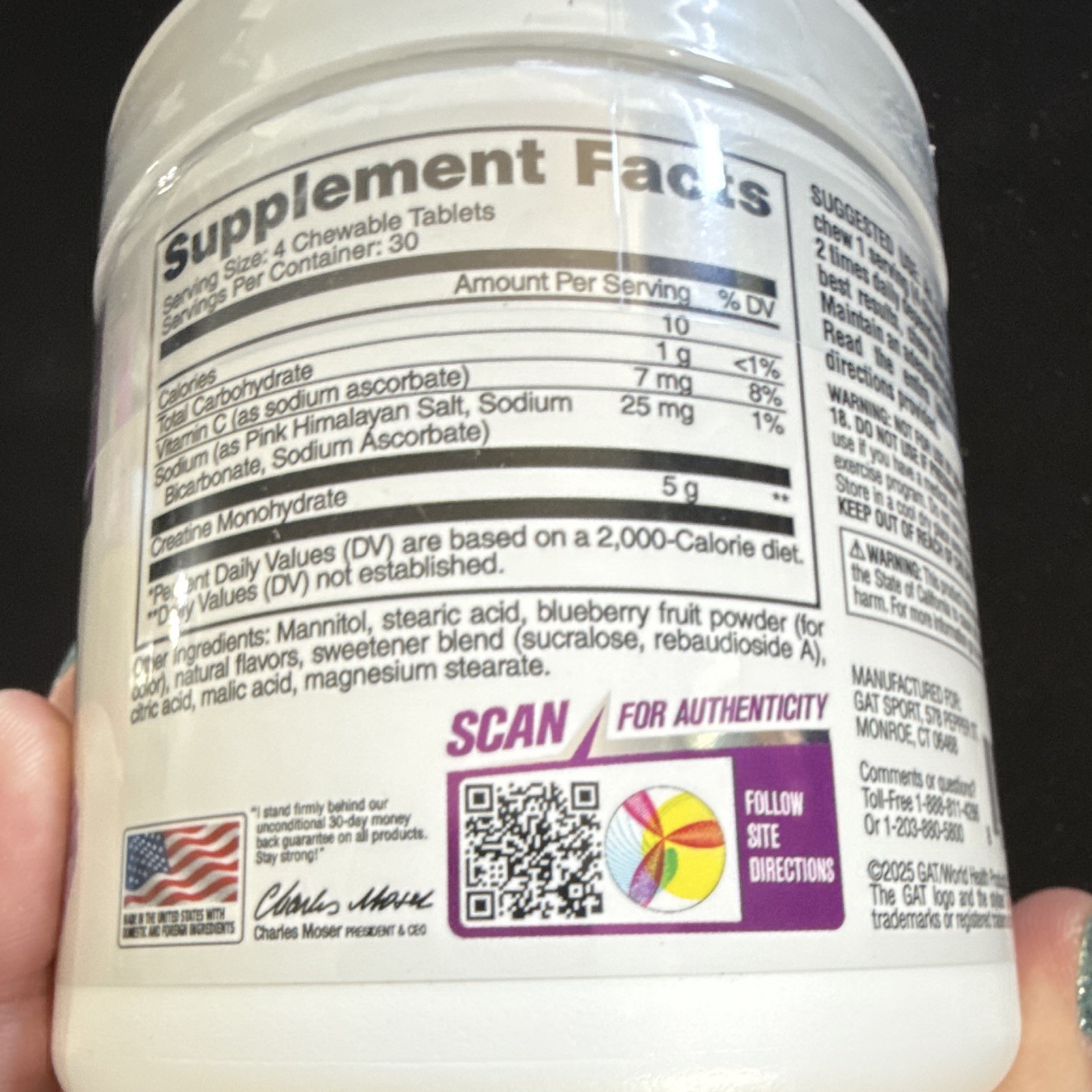 GAT Sport Creatine Chews Zero Sugar Grape Cotton Candy 120 ct 5g