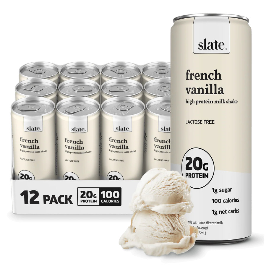 Slate 20G Protein Milk Shakes – Keto, French Vanilla Shake (11 fl oz), 12 Cans