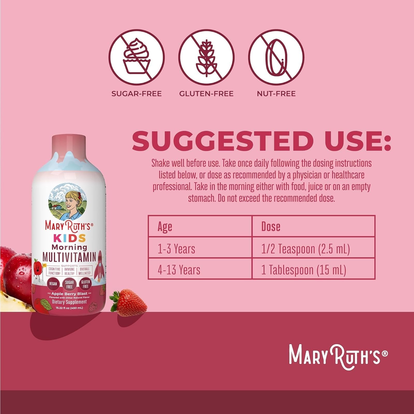 MaryRuth’s Kids Liquid Multivitamin | Immune Support | Vegan | 15.22 fl oz