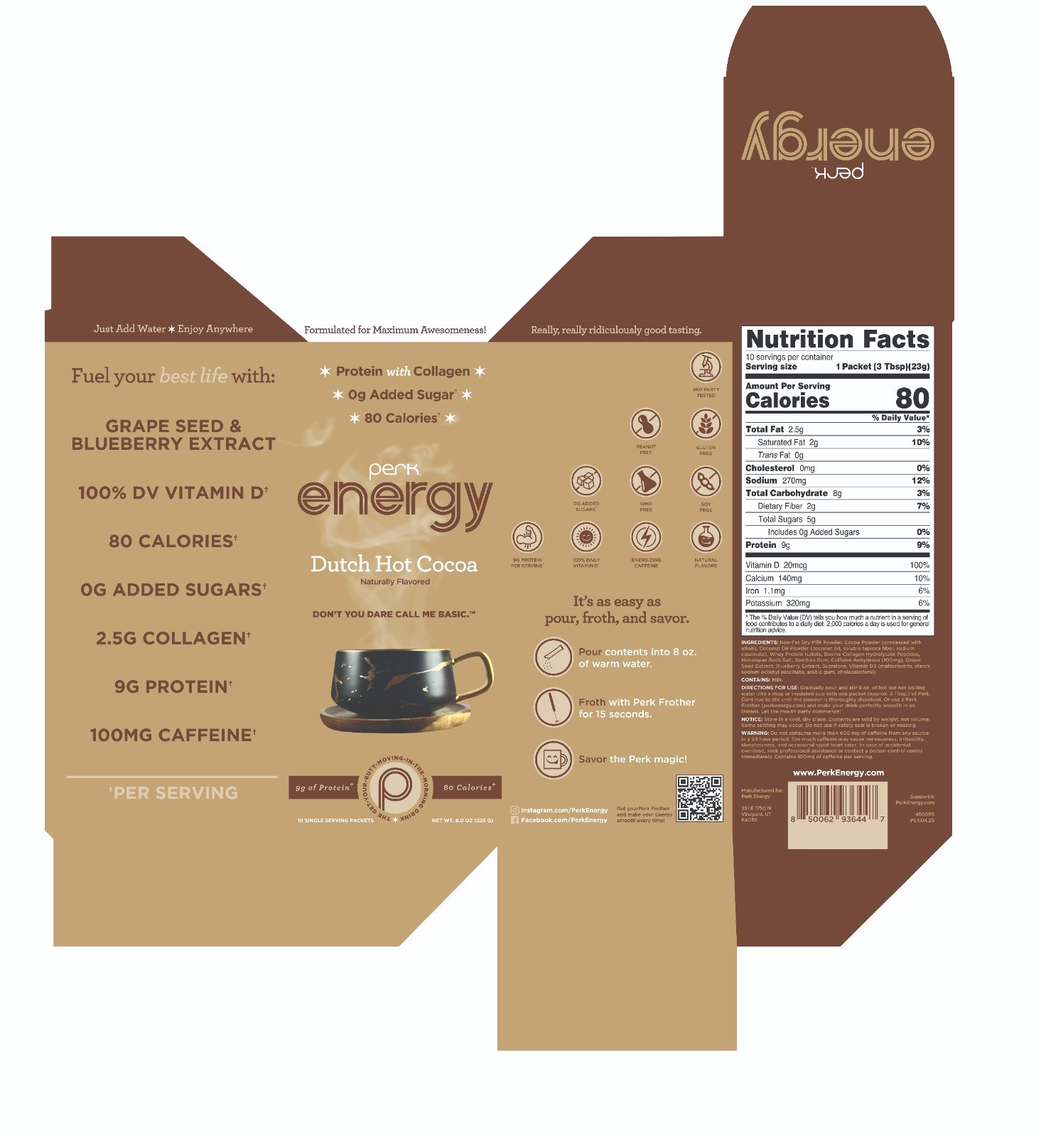 Perk Energy Original Dutch Hot Cocoa Flavored Drink Powder (10 Servings)