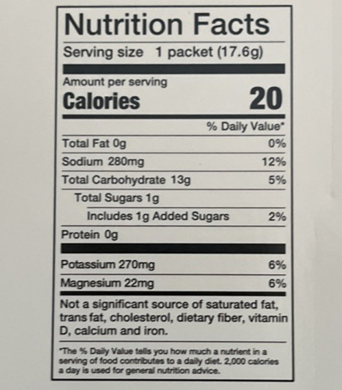 O2 Hydration sticks 60 peach pear 572 mg electrolytes 1g sugar 20 cal. 0 caffine