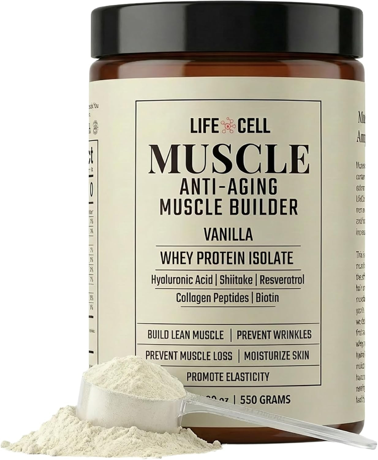 Whey Protein Powder Vanilla 550g Collagen Hyaluronic Acid No Sugar Added