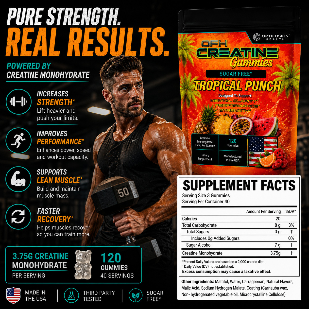 Creatine Gummies – Sugar Free – Tropical Punch – 40 Servings