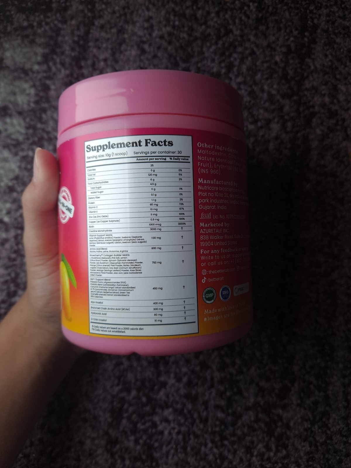 BetterAlt Women’s Creatine With Glowchemy Mango Passion Flavor 11oz