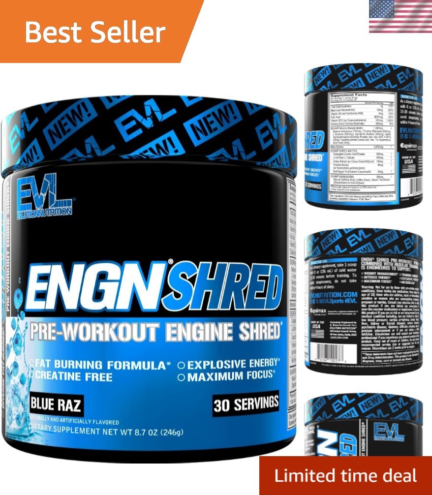 ENGN Shred Blue Raz Pre Workout Powder – Thermogenic Fat Burn Support – 9.1oz