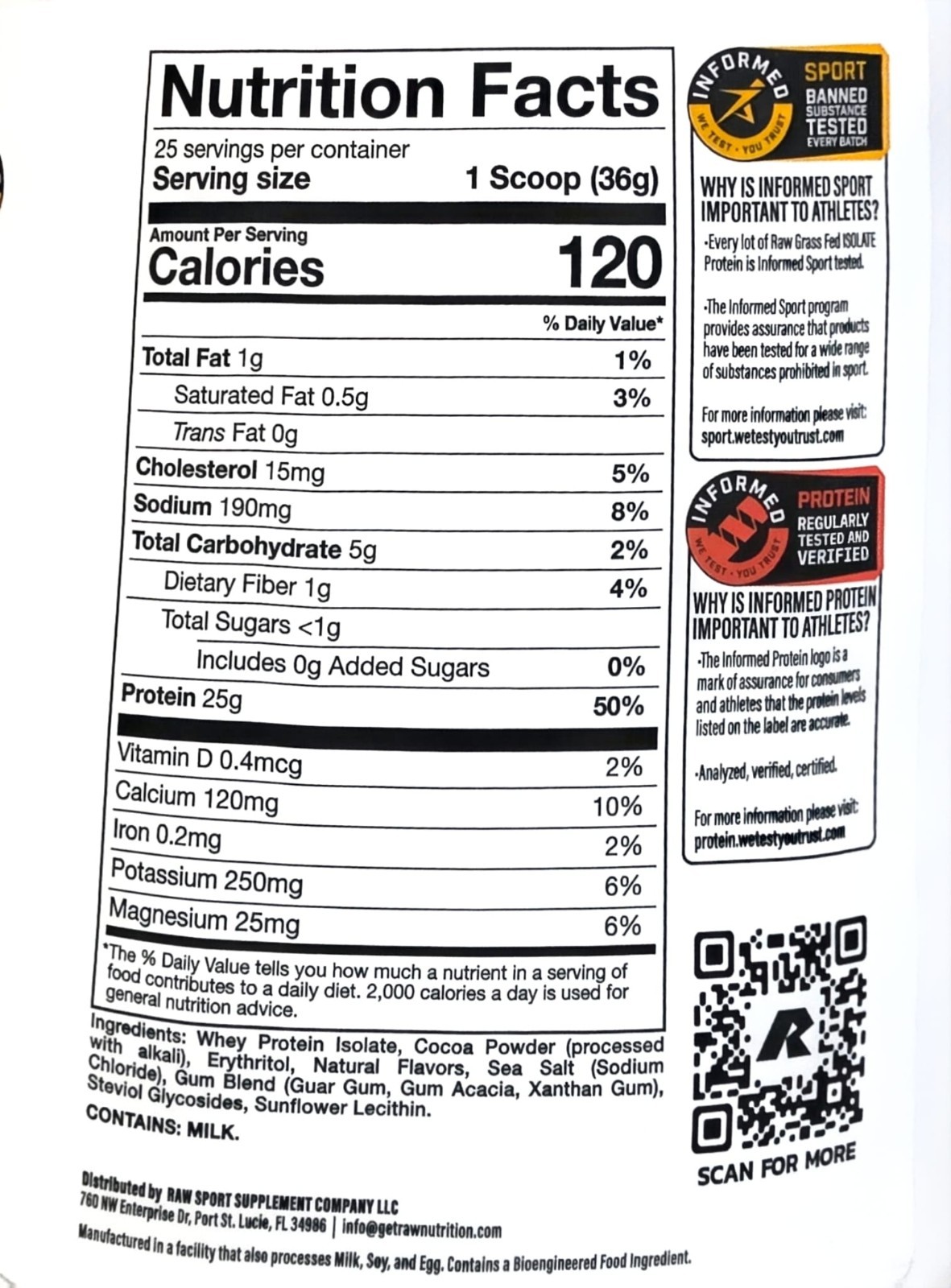 RAW Nutrition Grass-Fed Cross Flow Whey Isolate Powder Chocolate 2 lb 25 Serv