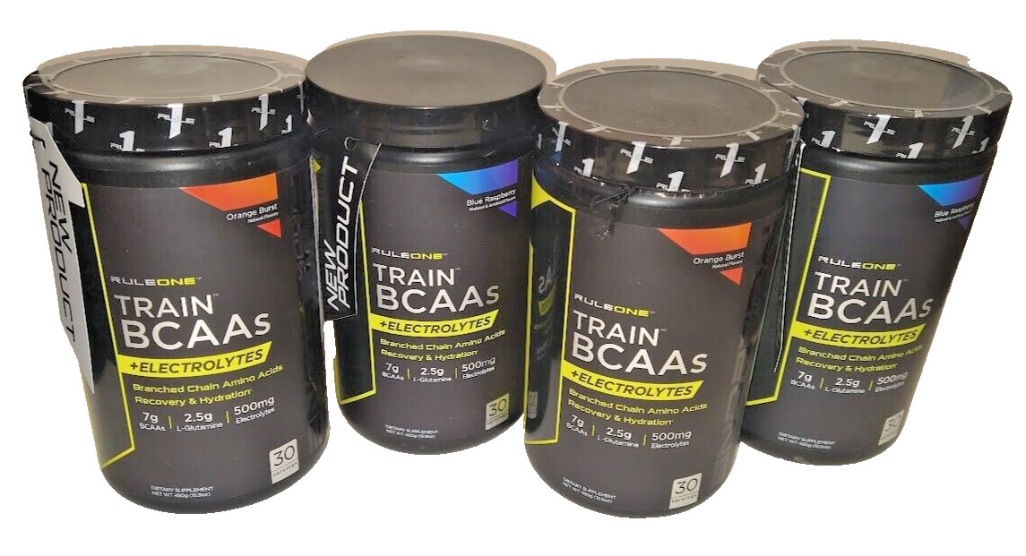 4 Pack Rule 1 Train BCAA 30 Serv Intra Workout 450g Amino Electrolytes Fitness