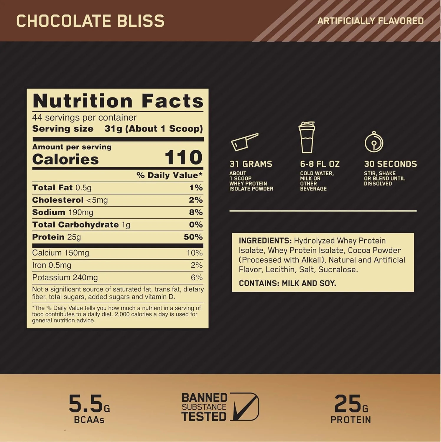 Optimum Nutrition Gold Standard 100% Isolate, Protein Powder, Chocolate Bliss, 3