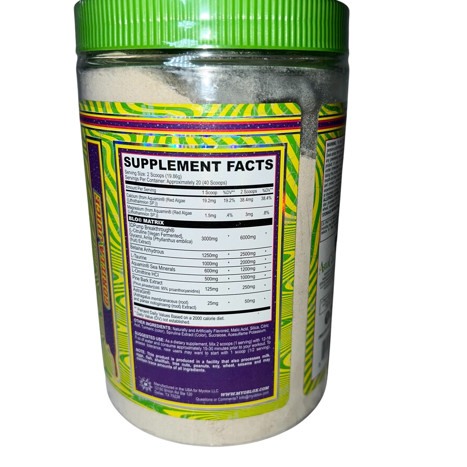 MyoBlox BLO 3D Stim Free Nitric Oxide Muscle Pump Formula 40 Scoops
