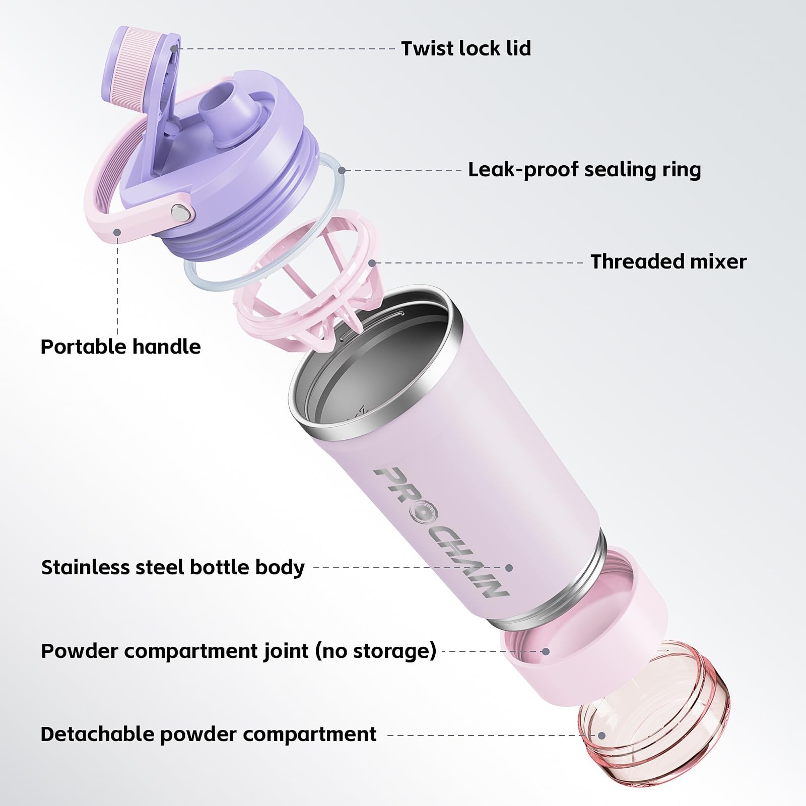 Prochain Insulated Stainless Steel Shaker Bottle Metal Shaker Cup For Protein