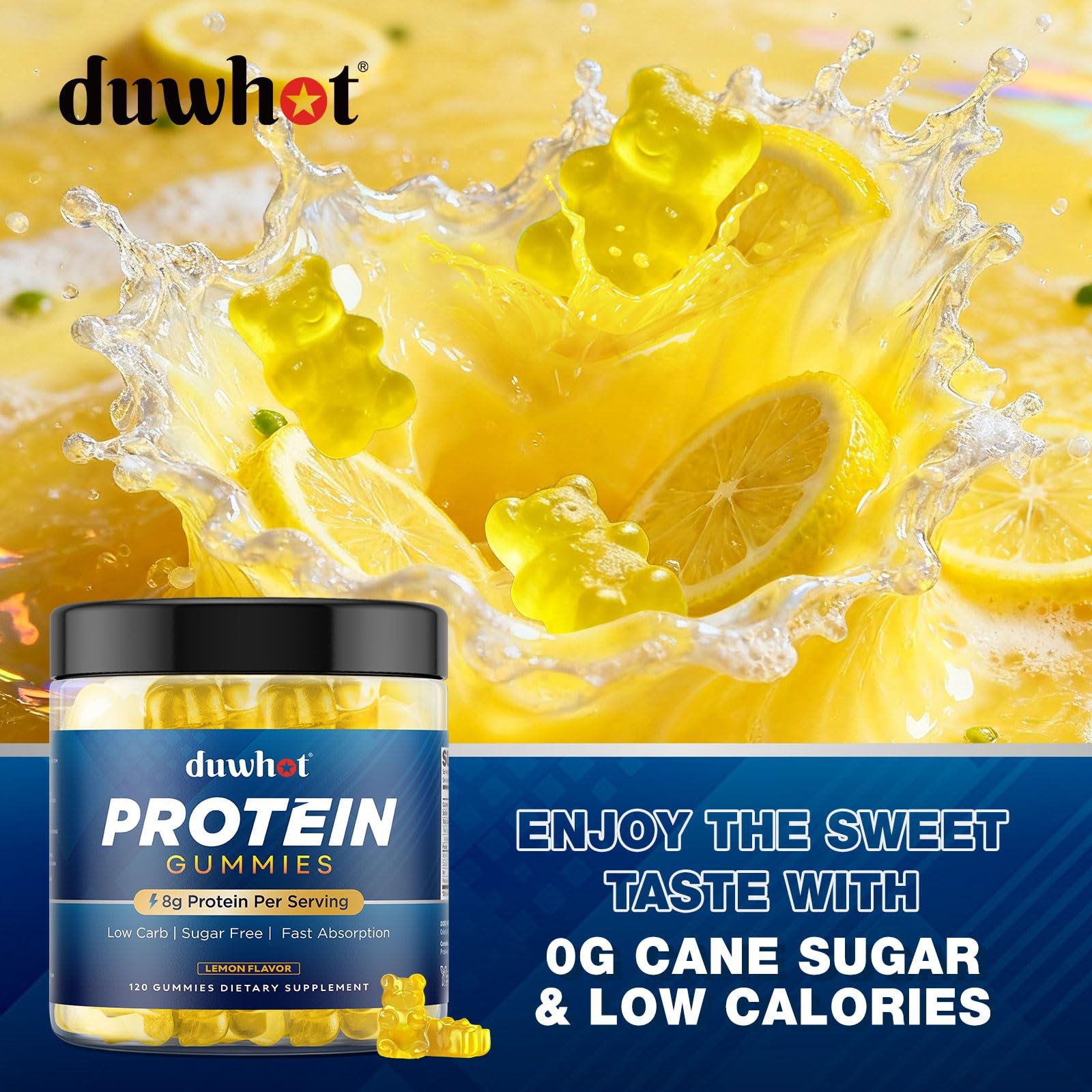 duwhot Whey Protein Gummies Sugar Free, Low Calorie 8g Protein Per Serving, E…
