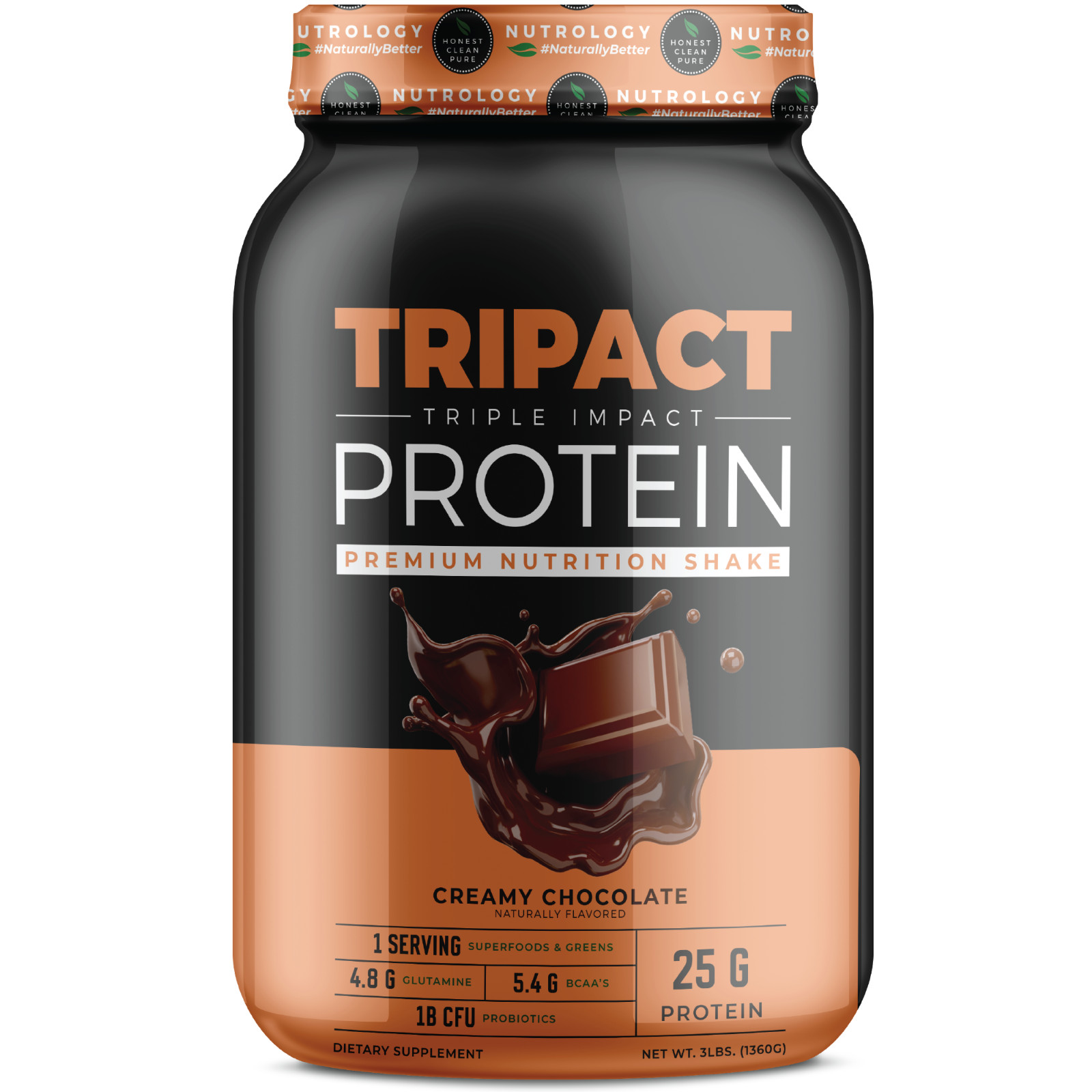 TRIPACT Non-GMO Grass Fed Whey Protein-Plant Proteins- Creamy Chocolate