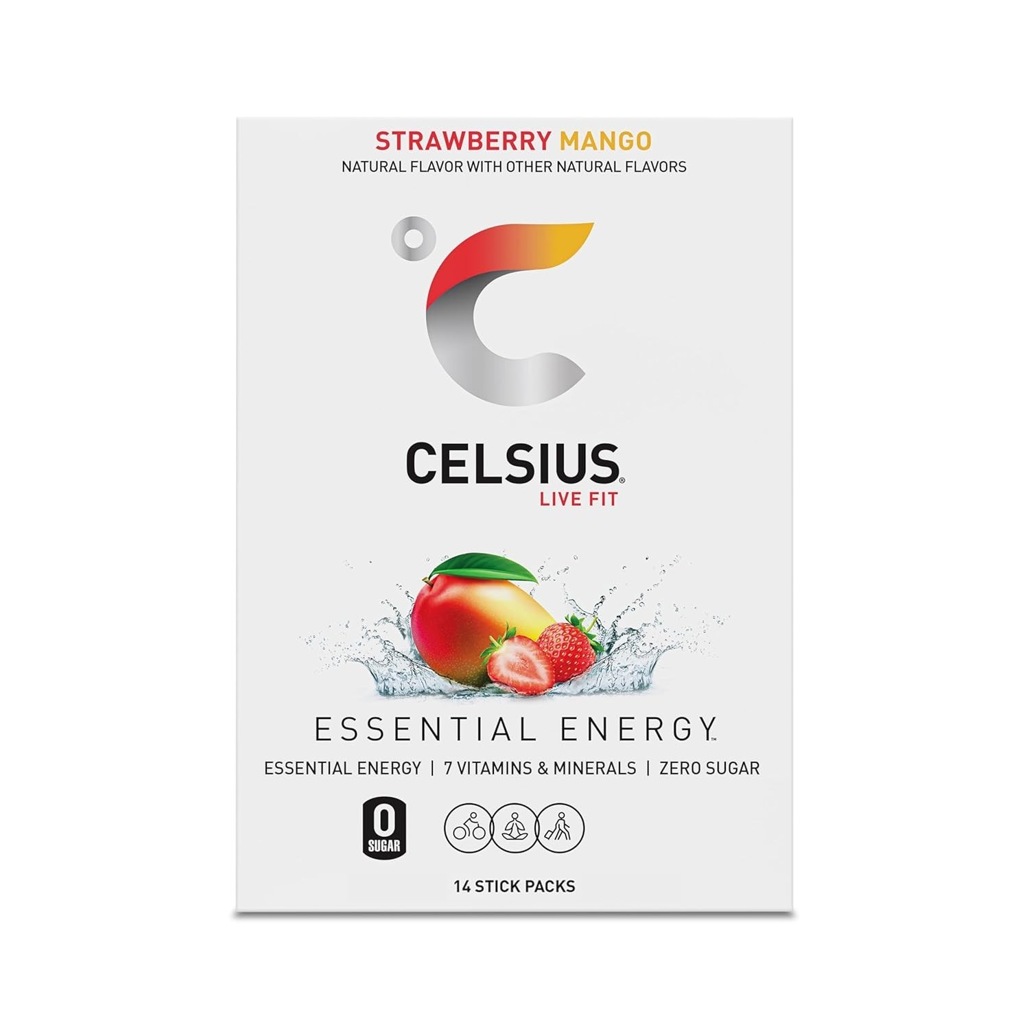 CELSIUS On The Go Strawberry Mango, Sugar Free Energy Drink Mix Sticks, 14 Count