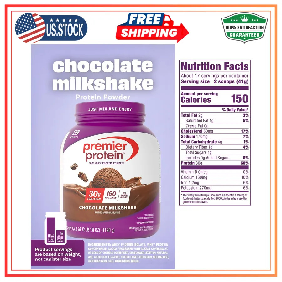 Premier Protein Powder Chocolate 100% Whey 30g Protein 1.44 lb Gluten Free