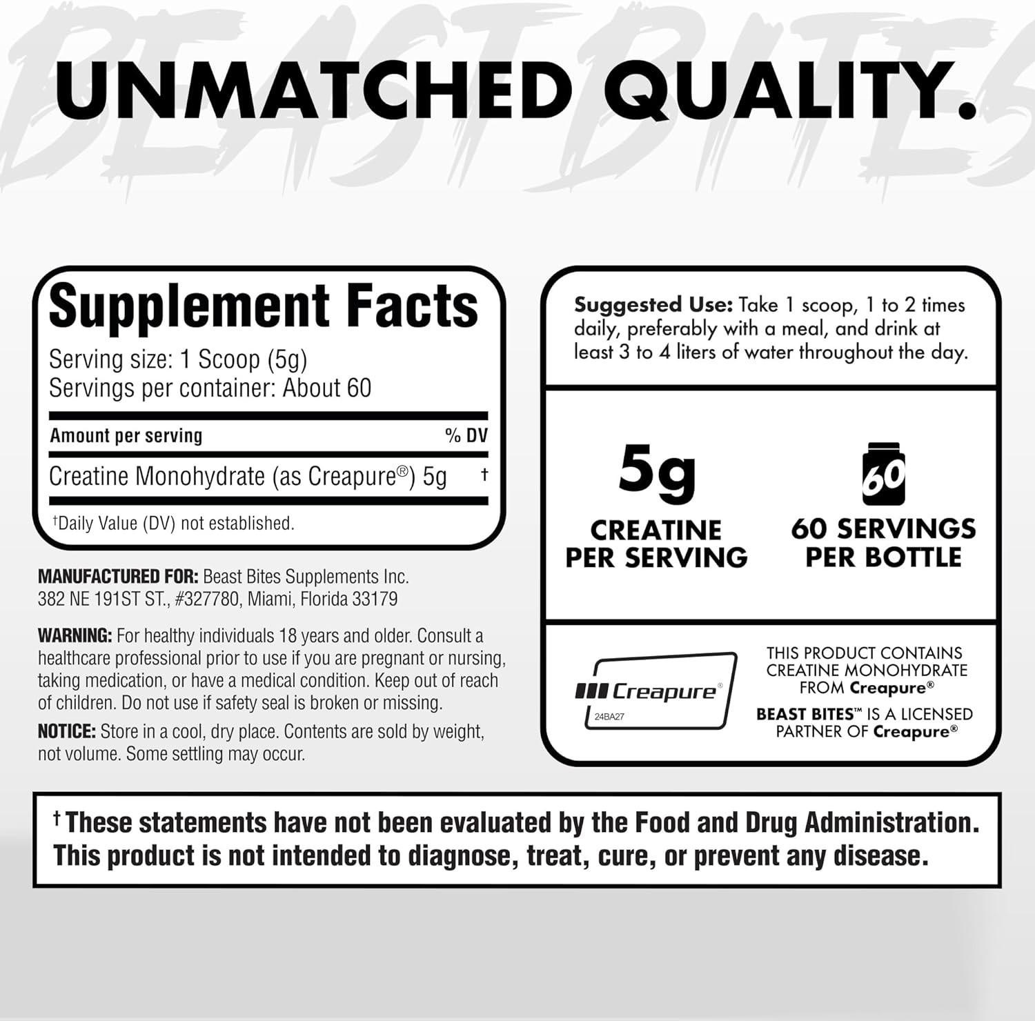 Creapure Creatine Monohydrate 300 Grams (60 Servings)