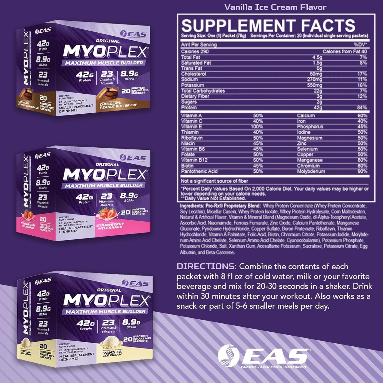 EAS Original Myoplex High Protein Meal Replacement 20 Individual Packs 6 Flavors