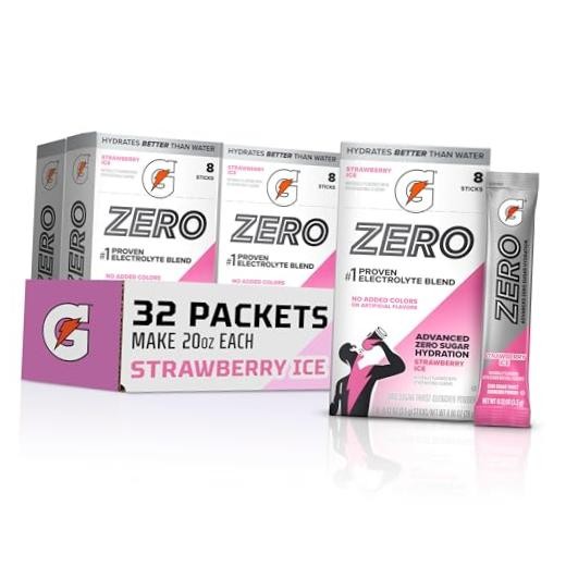 Gatorade Zero Sugar Electrolyte Powder Drink Mix, (32 Servings), Strawberry Ice