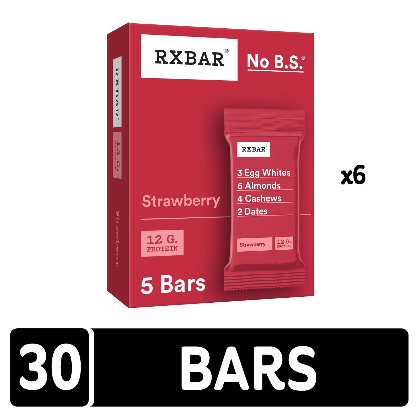 Rxbar Protein Bars 12G Protein Gluten Snacks Strawberry 6 Boxes 30 Bars