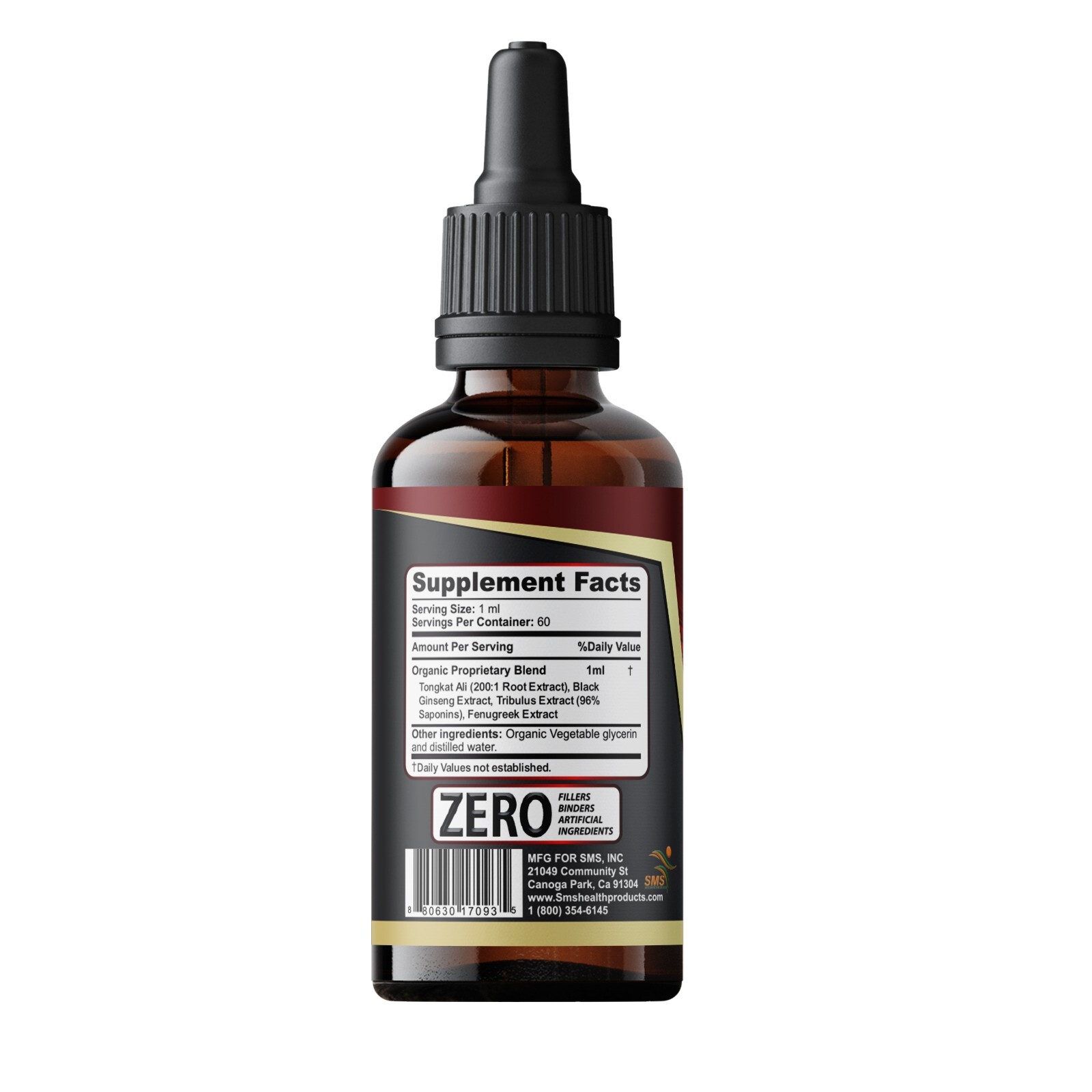 Mens Energy Boost Tincture Herbal Drops Men’s Dietary Supplement 2 Fl Oz By SMS