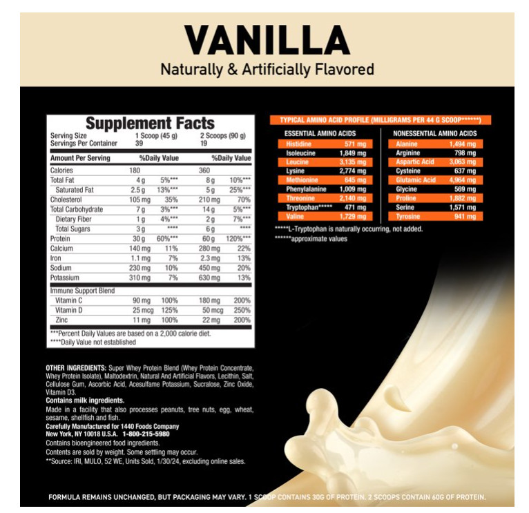 Body Fortress Super Advanced Whey Protein Vanilla 3.9lb Immune Support