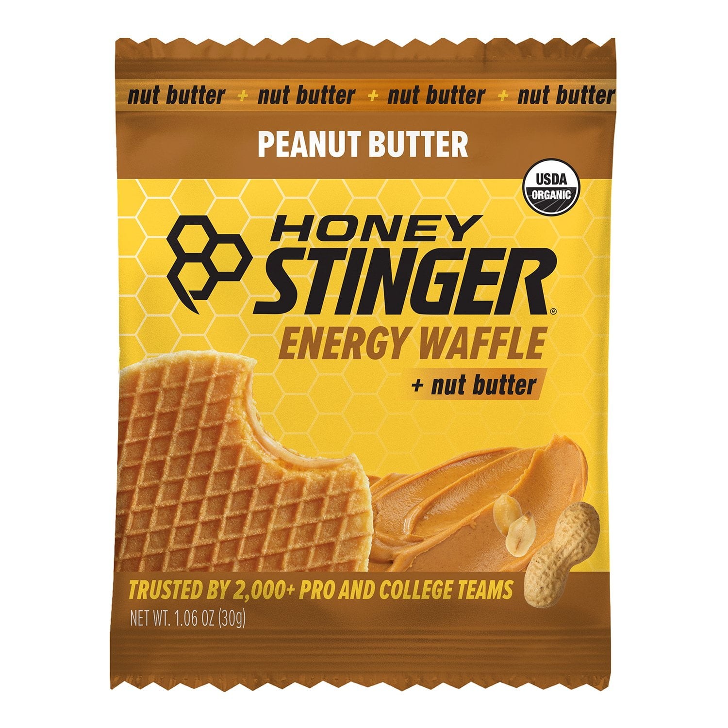 Honey Stinger Organic Energy Waffle, Peanut Butter, Caffeine Free Healthy Snack,
