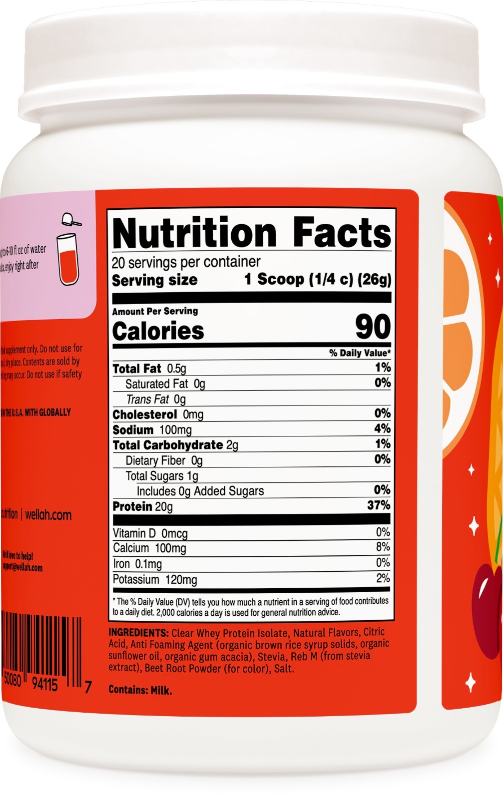 Wellah Clear Whey Protein Isolate Powder (Fruit Punch) 20 Servings