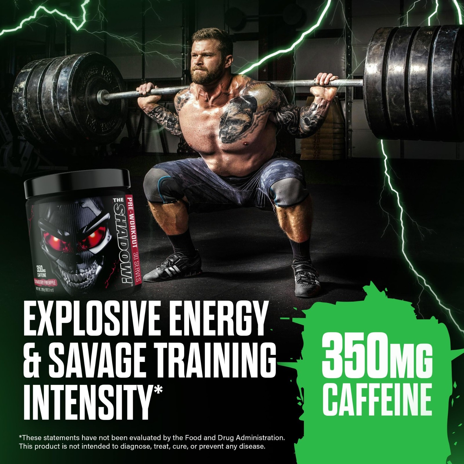 Strong Pre Workout Powder, High Stim Energy Booster, 350mg Caffeine, Fruit Punch
