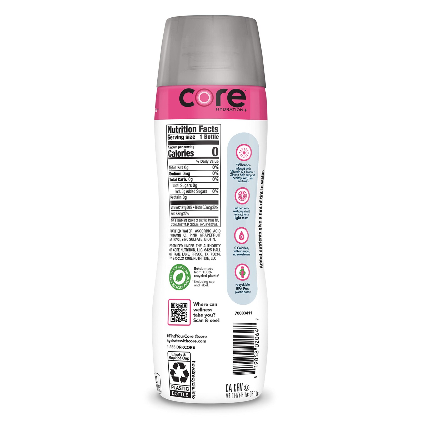 Core Hydration Plus Vibrance Drink Pack Of 12 23.9 Fl Oz With Nutrients”