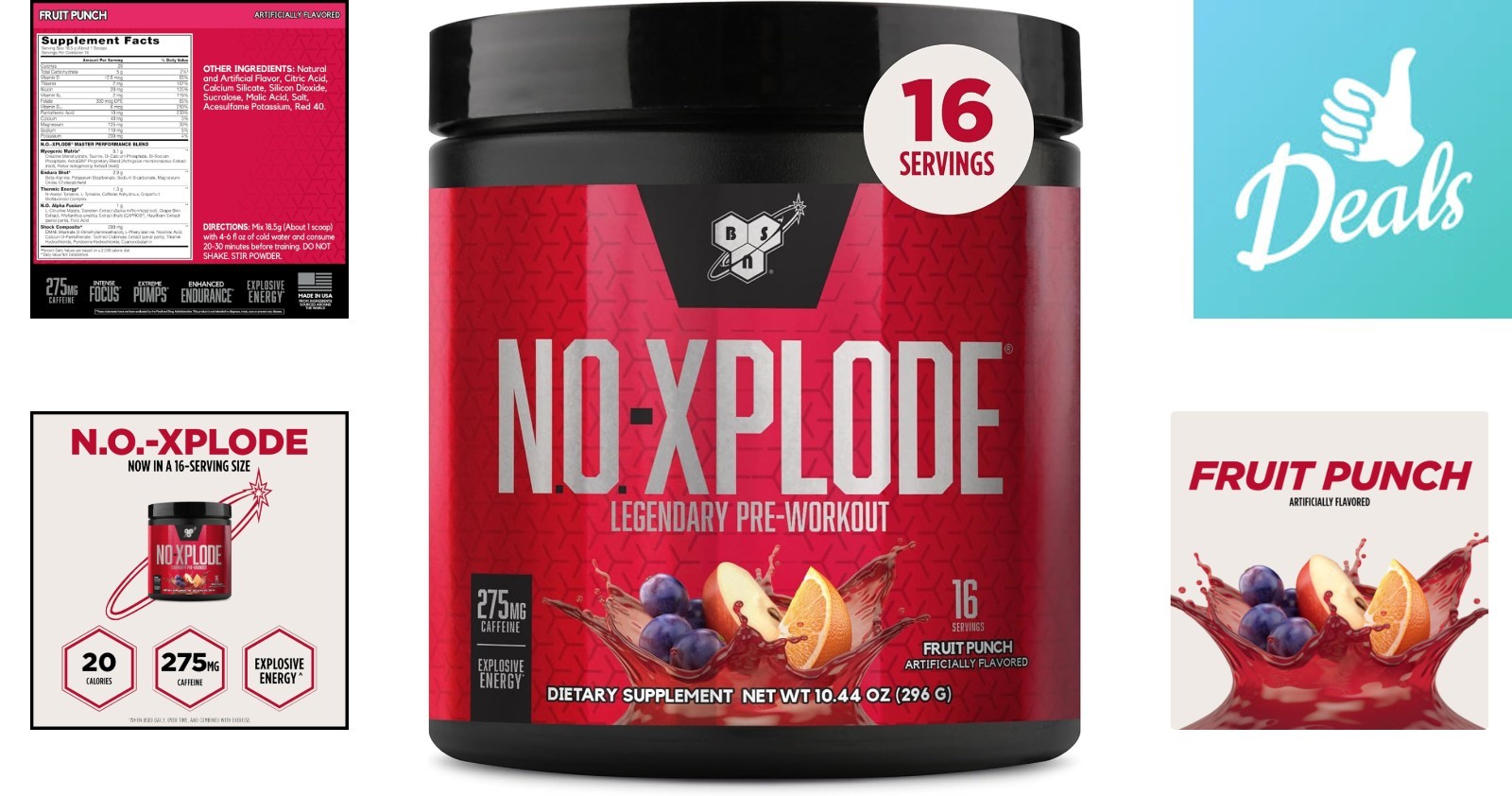 16 Servings N.O.-XPLODE Pre Workout Powder, Creatine & Beta-Alanine, Fruit Punch