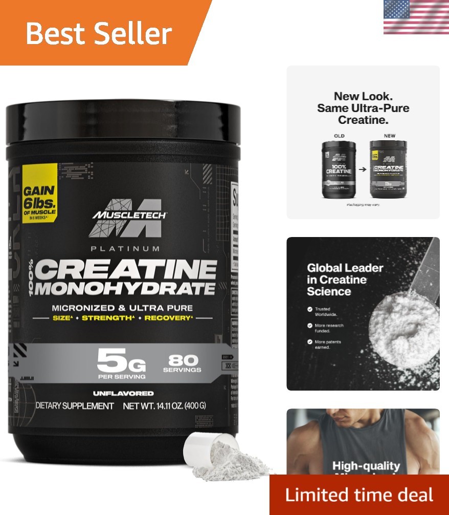 Platinum Pure Creatine Monohydrate Powder – Unflavored, 80 Servings for Strength