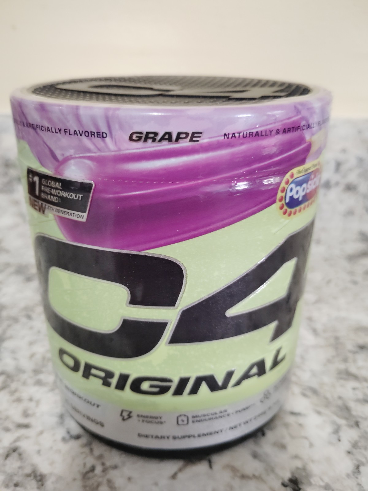 This is a Cellucor C4 Original Pre-Workout powder in the Grape Popsicle flavor.