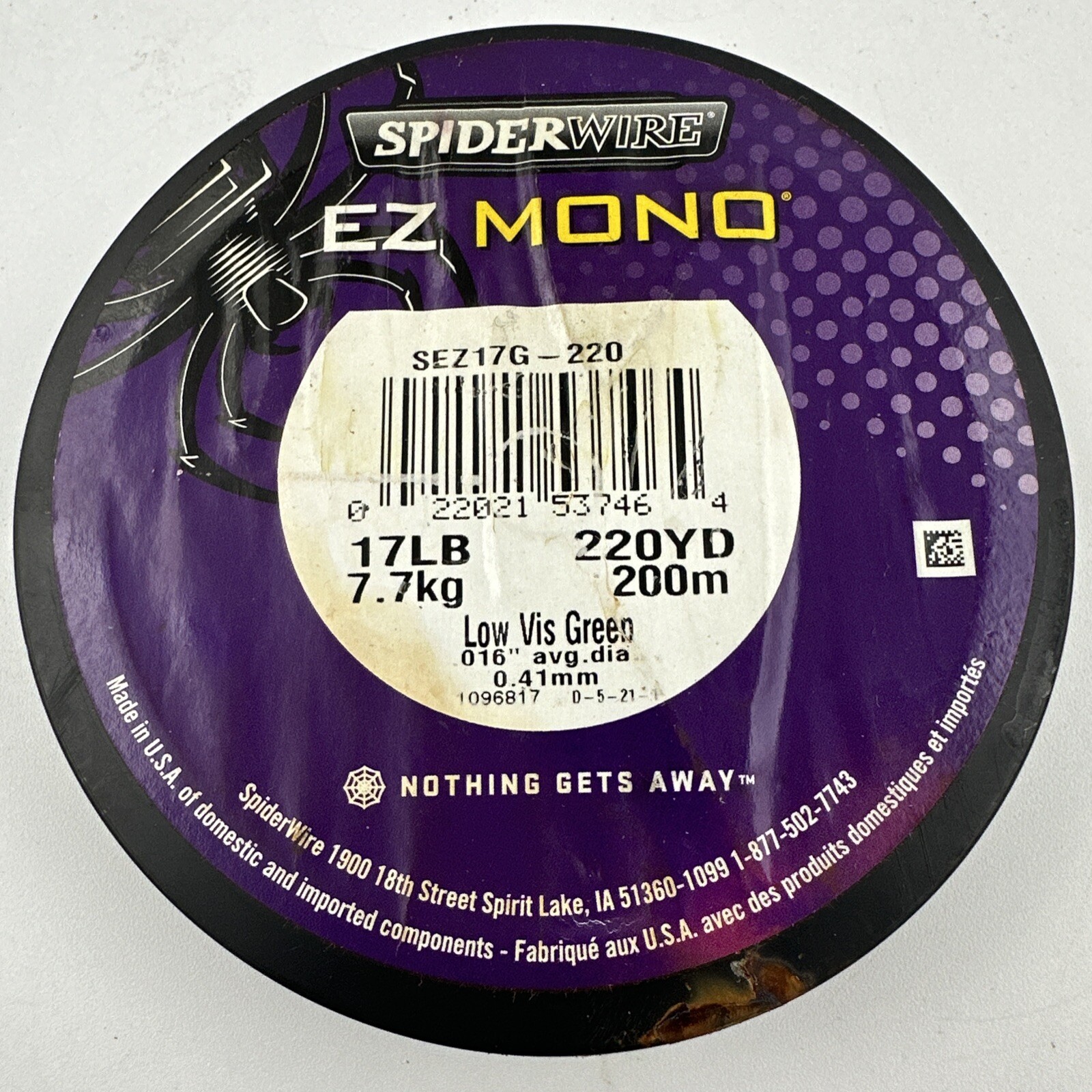 SpiderWire EZ Mono 220 Yards Fishing Line 17lb Low Vis Green 220yd New