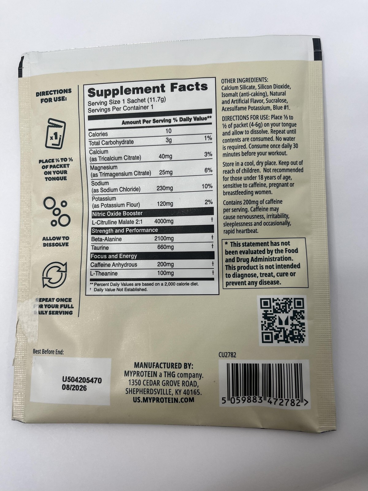 10pk Myprotein Origin Pre-Workout Sachets Blue Raspberry Dry Scoop Exp 08/26