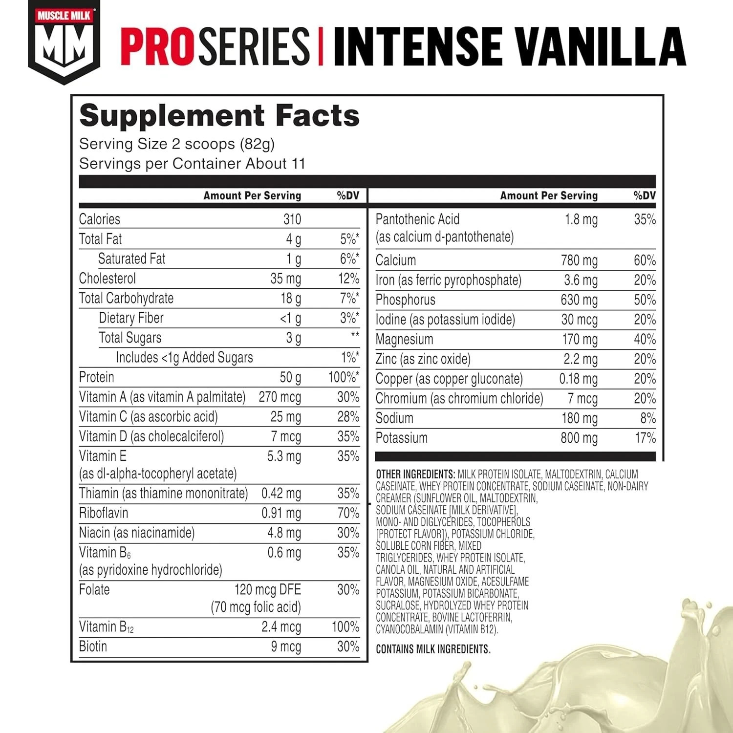 Muscle Milk Pro Series Protein Powder Supplement, Intense Vanilla, 2 Pound, 11 S