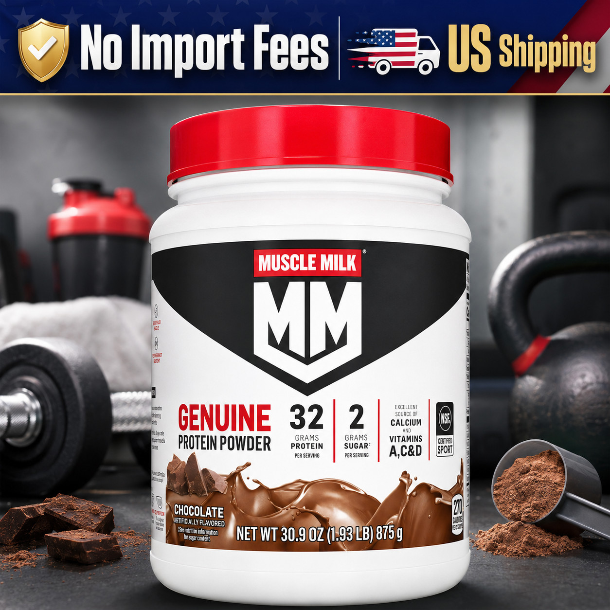 Muscle Milk Genuine Protein Powder Chocolate 1.93 lb 12 Servings High Protein