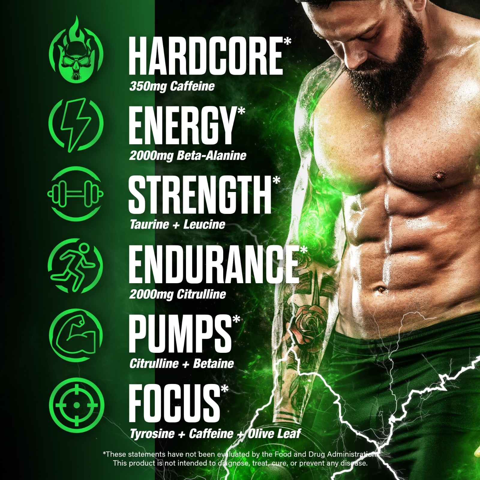 Strong Pre Workout Powder, High Stim Energy Booster, 350mg Caffeine, Fruit Punch