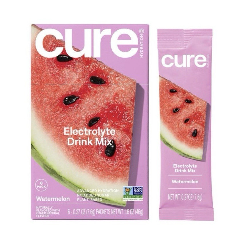 Cure Hydration Electrolyte Drink Mix Watermelon Powder 6 Packets No Sugar