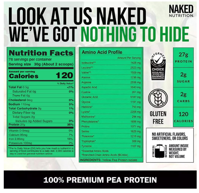 Naked Pea 5LB Pea Protein Powder Unflavored Vegan 76 Servings NSF