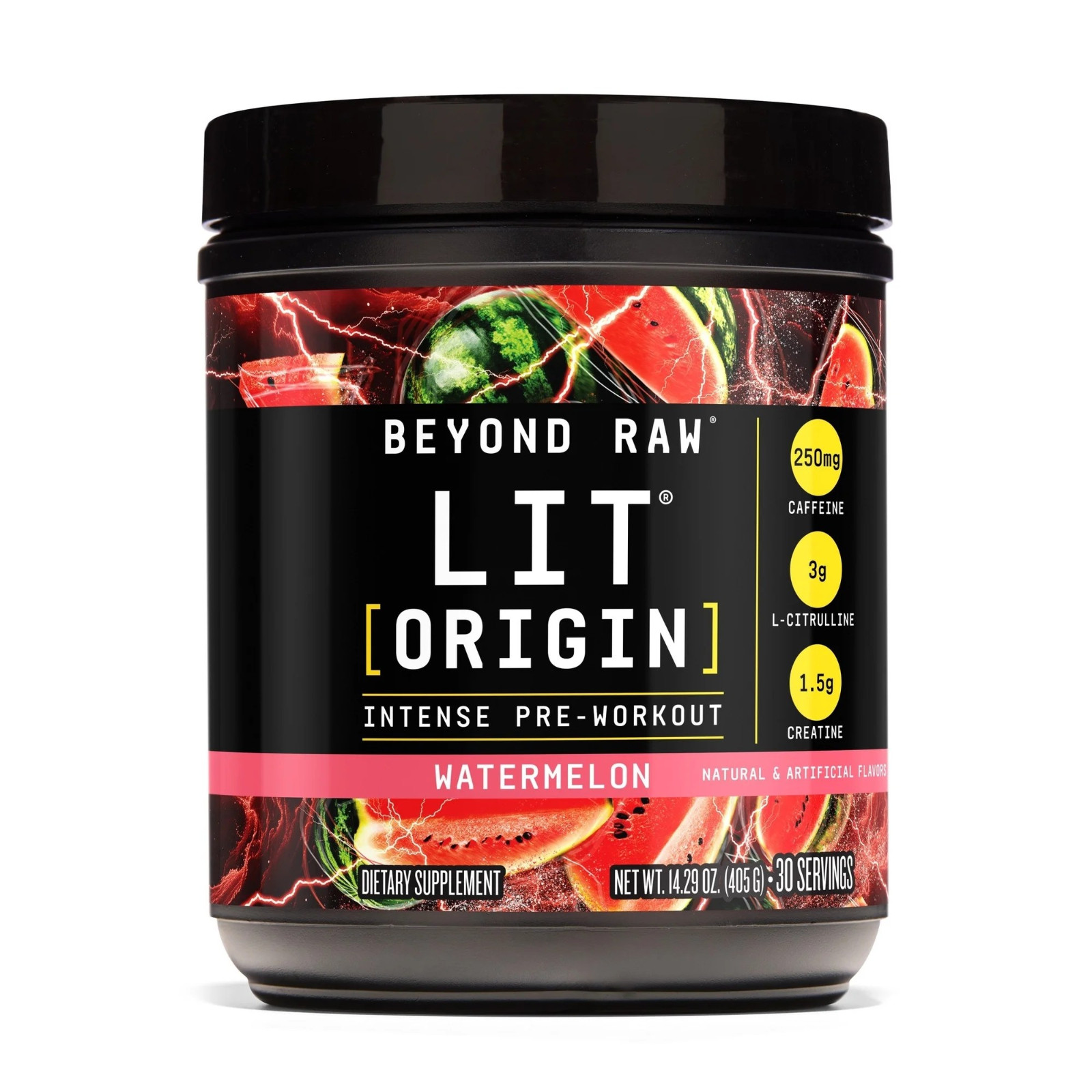 Beyond Raw LIT Origin Pre Workout Powder, Watermelon, for Men & Women